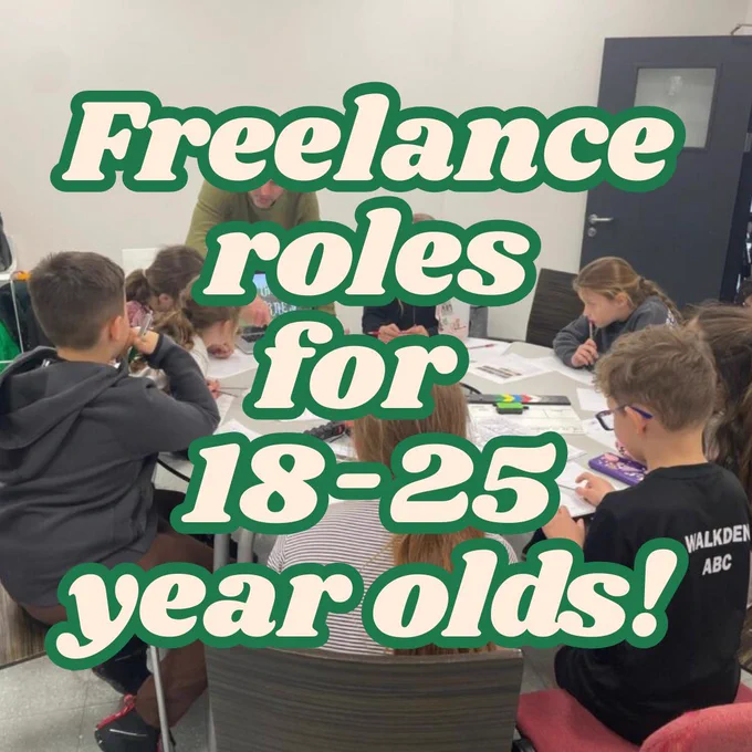 Text from the post laid over a group of children who are sat round a table brainstorming. 