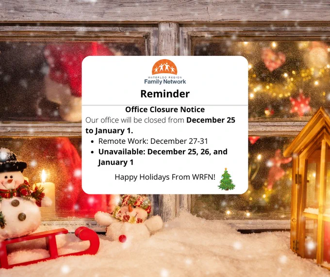 This post features a holiday-themed office closure notice from WRFN. The notice informs that the office will be closed from December 25 to January 1, with remote work available from December 27-31 and the office being unavailable on December 25, 26, and January 1. The image also includes festive decorations such as a snowman, a Christmas tree, and warm lighting, creating a cozy and celebratory atmosphere.