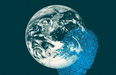 An image of planet earth with a fingerprint over the top, emphasising the impact that humans have on our world