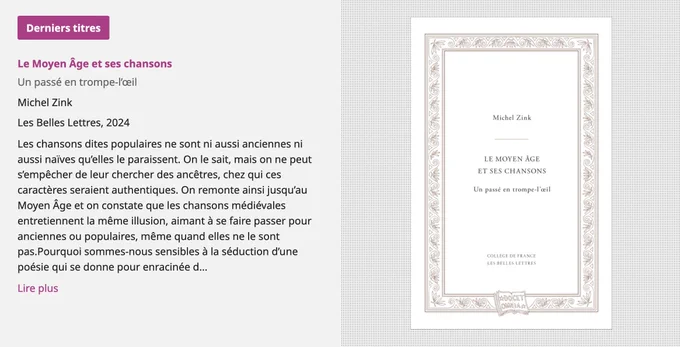 Capture d'écran de l'annonce de parution en une du portail OpenEdition Books, le 18 décembre 2024.