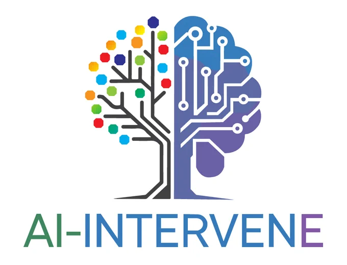 AI-INTERVENE logo consisting of a tree-like graphic with the right-hand side resembling a circuit board and the left-hand side resembling a more traditional tree 