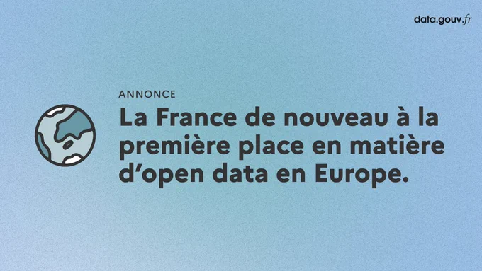 Annonce - La France de nouveau à la première place en matière d'open data en Europe.