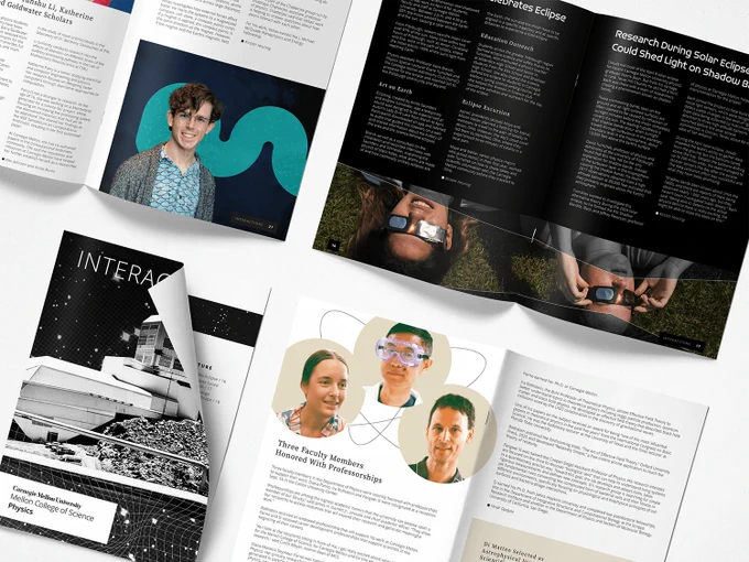 A view of different spreads of the Interactions magazine.