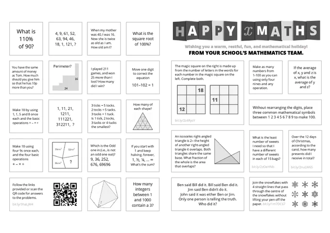 Front and back example of one of two versions of an xMaths card.