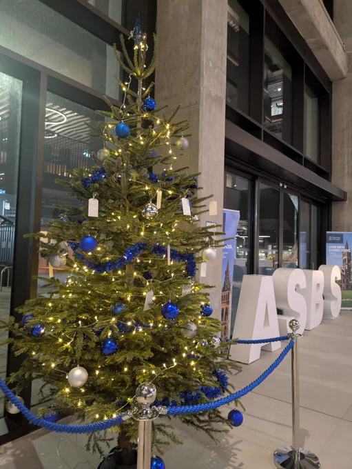 christmas tree next to ASBS letters