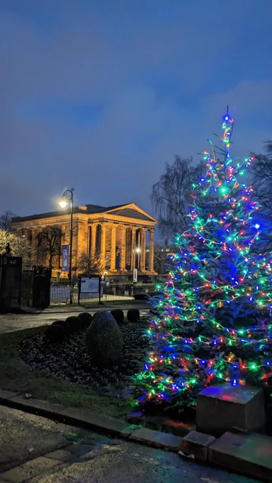 christmas tree in front of church