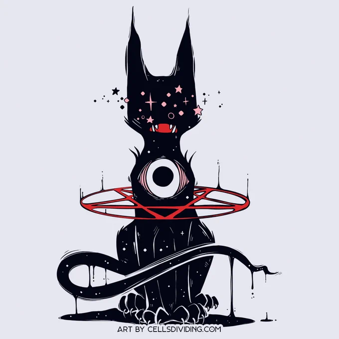 goth style illustration of a black cat