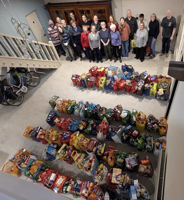 Belfast Friends at Frederick Street Meeting House organising the 2024 hamper appeal.