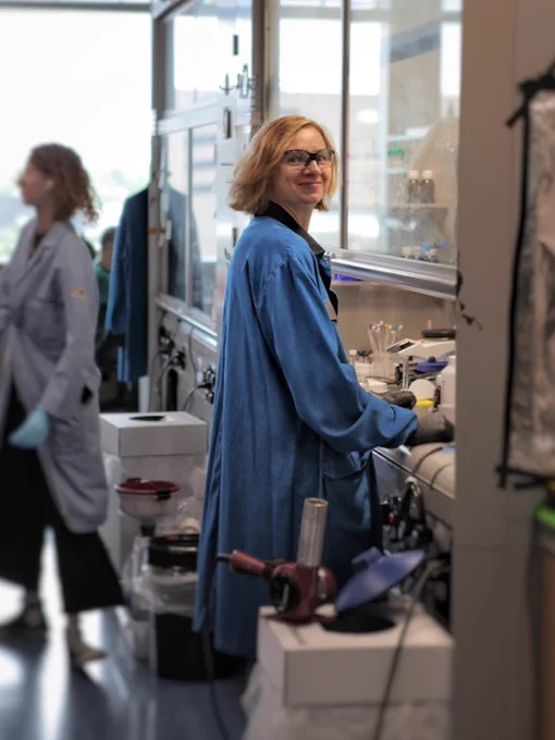 Full-color image of Professor Stache working in her lab. 