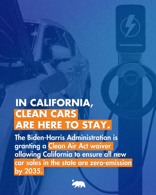 IN CALIFORNIA, CLEAN CARS ARE HERE TO STAY
The Biden-Harris Administration is granting a Clean Air Act waiver allowing California to ensure all new car sales in the state are zero-emission by 2035.