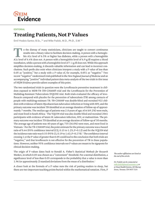 Page 1 of the editorial "Treating Patients, Not P Values."
