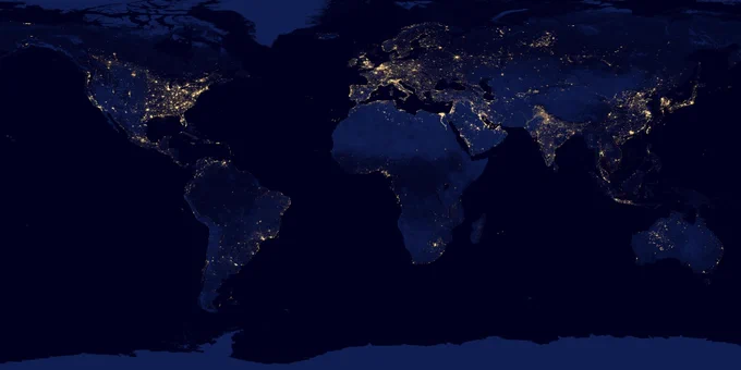 Earth at night. Image: NASA