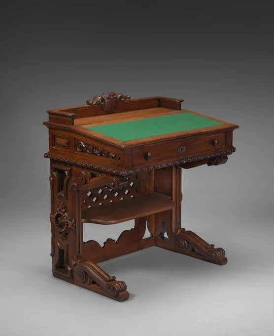 Ornate flip top desk with green top