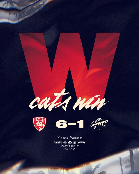 Graphic celebrating tonight's win. There's a large red W in the center and the score near the bottom. 6-1, us.

The background is a red gradient with silver swirls at the top and bottom.