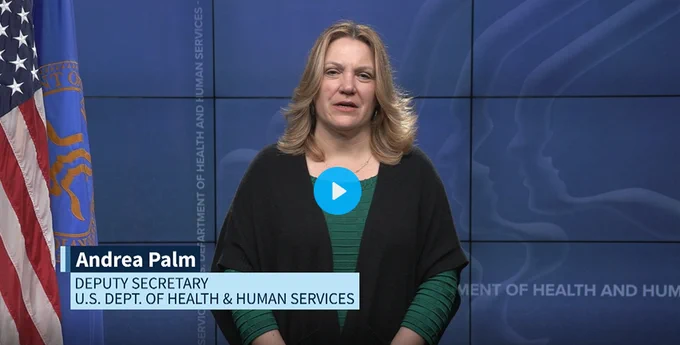 Video thumbnail featuring Andrea Palm, Deputy Secretary of the U.S. Department of Health and Human Services delivering video remarks to National Grantee Training.