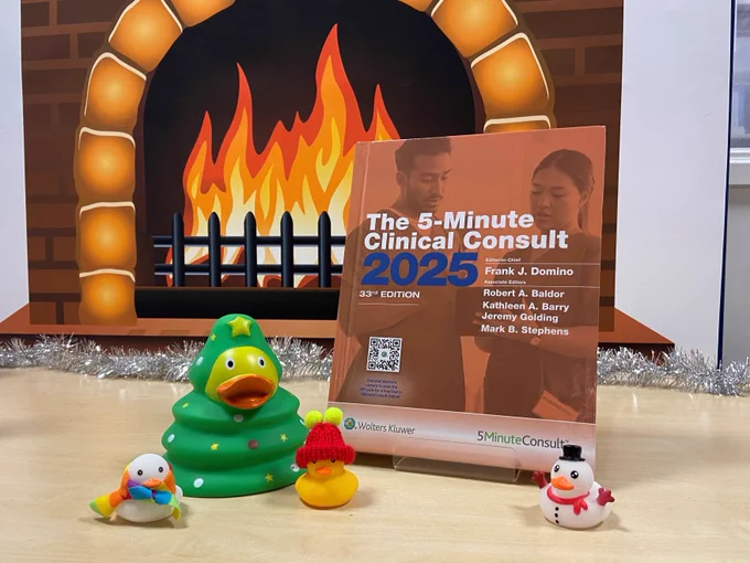 A book on display next to some rubber ducks.