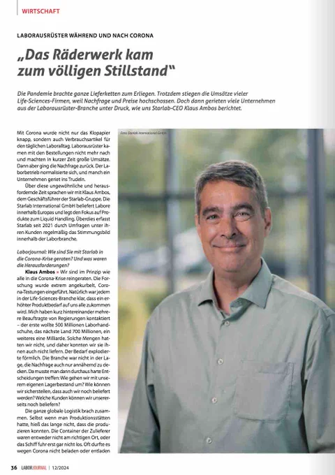 Foto der ersten Seite des im Post verlinkten Print-Artikels – mit Porträtbild von Starlab-Geschäftsführer Klaus Ambos sowie Überschrift, Vorspann und Beginn des Interview-Texts.