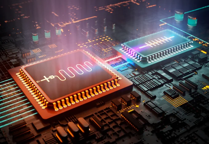 An artistic illustration shows how microscopic bolometers (depicted on the right) can be used to sense very weak radiation emitted from qubits (depicted on the left). Photo: Aleksandr Käkinen/Aalto University