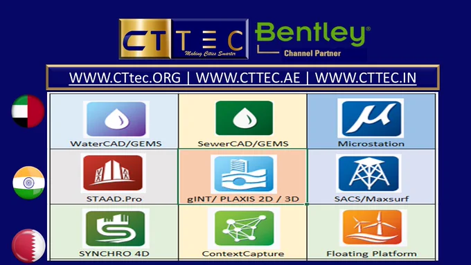 Bentley channel partner UAE Dubai Middle EAST Abu Dhabi Sharjah Qatar India STAAD.PRO WATERGEMS SEWERGEMS PLAXIS OPENRAIL SYNCHRO SIDRA RAM COCEPTGINT MICROSTATION
