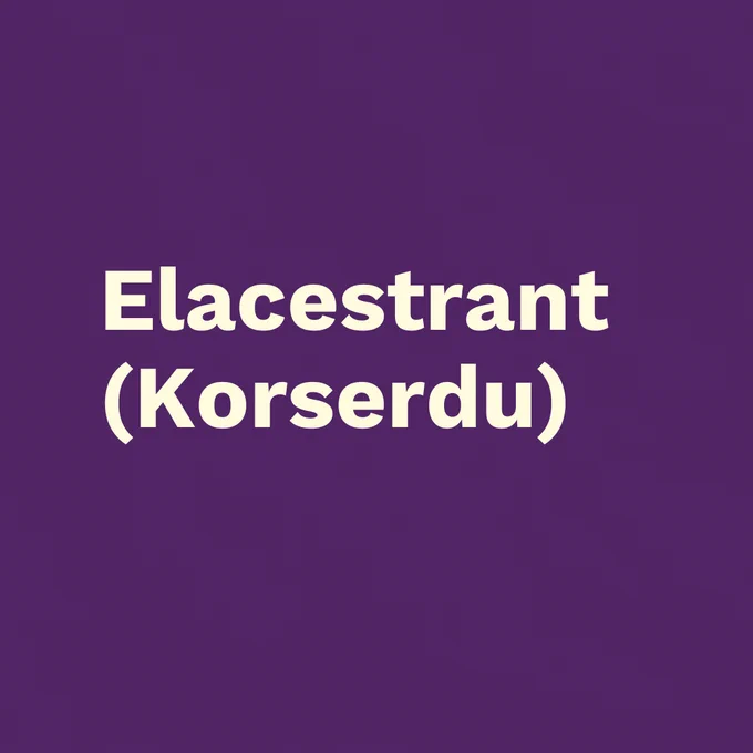 Purple background with pale text on top which reads "Elacestrant (Korserdu)"
