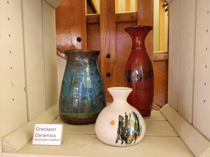 Three ceramic pots by Crackpot Ceramics. 
