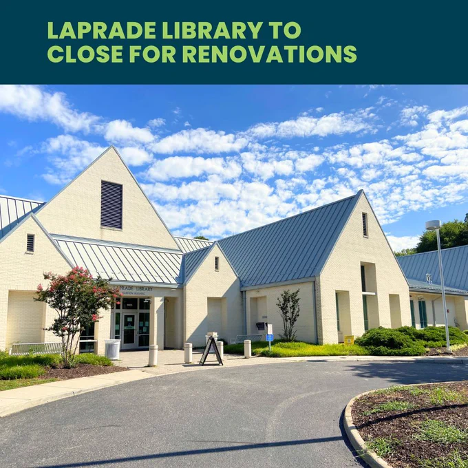 LaPrade Library to close for renovations. Photo of front entrance to LaPrade Library.