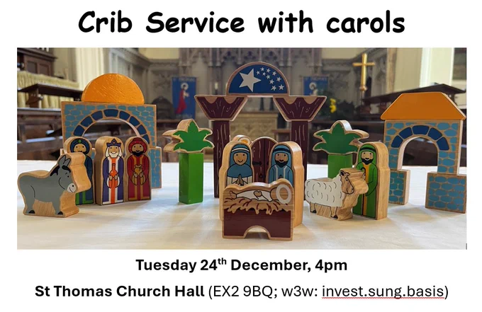 Photo of a wooden Nativity set placed in St Thomas Parish Church, Exeter 