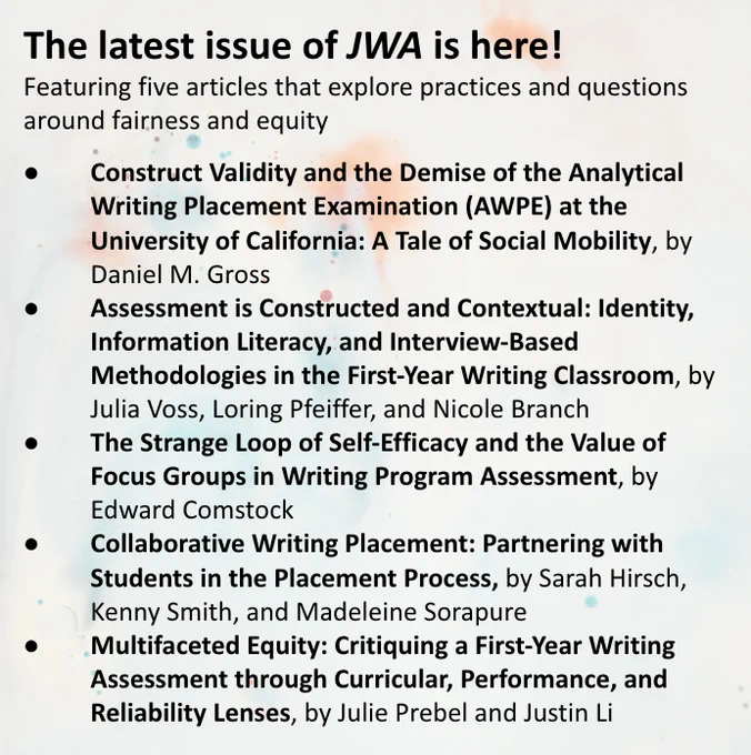 Image includes a list of articles in issue 17.2 of the Journal of Writing Assessment.