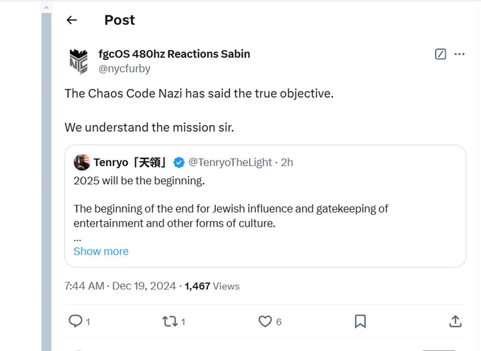 a screenshot of nycfurby quote tweeting and agreeing with the antisemitic tweet
