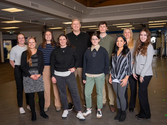 Erin Mannen (front left) leads a team of undergraduate and graduate researchers in her Boise Applied Biomechanics of Infants Lab at Boise State University.