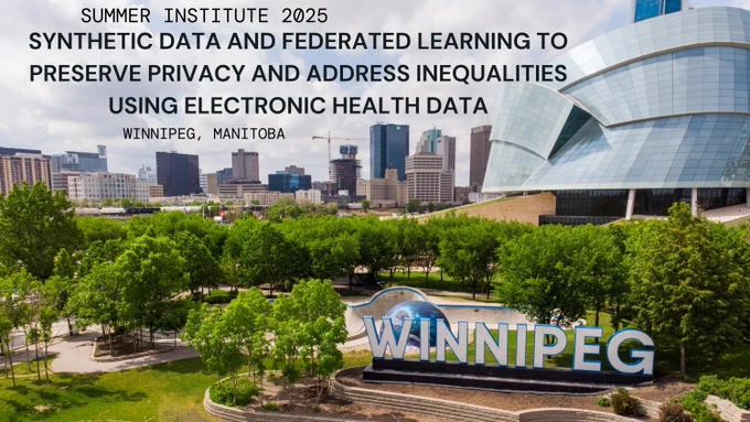 View of Winnipeg signage outside the Canadian Museum of Human Rights. 
Title: Summer Institute 2025: Synthetic data and federated learning to preserve privacy and address inequalities using electronic health data, Winnipeg, Manitoba. 
Photo credit “M”, unsplash.com