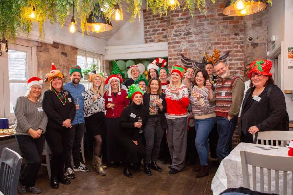 A group of people at a Christmas party event