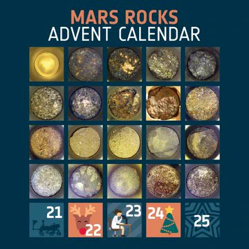 Calendario dell'avvento delle rocce di Marte aperto fino alla casella 20 inclusa.