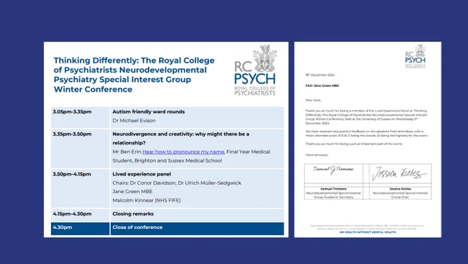 Images of text on letters. RCPSYCH programme and evaluation letter 