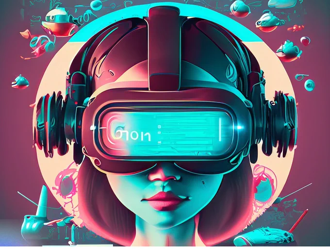 An AI image of a woman wearing an augmented reality headset.