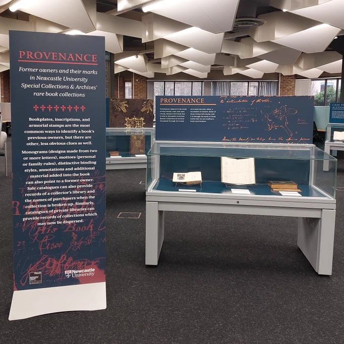 Introductory panel and case for the Provenance Exhibition on Level 2 of the Philip Robinson Library.