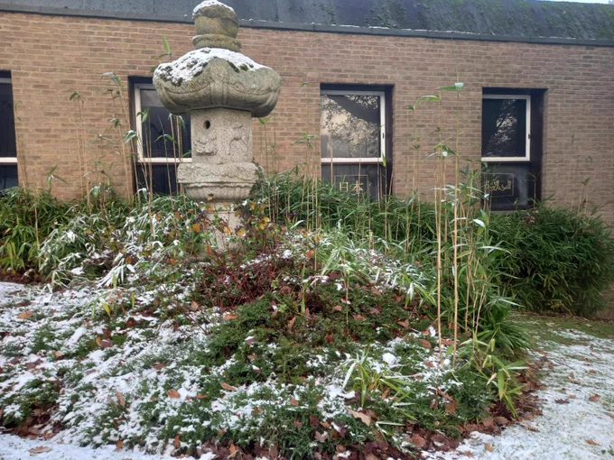 Exterior of the Oriental Museum in the snow. 