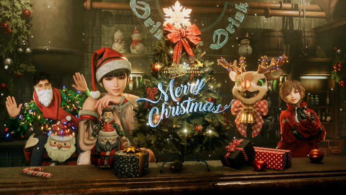 Holiday card highlighting Shift Up and Stellar Blade