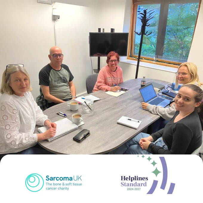 Photo of Support Line team with Sarcoma UK and Helplines Standard logo.