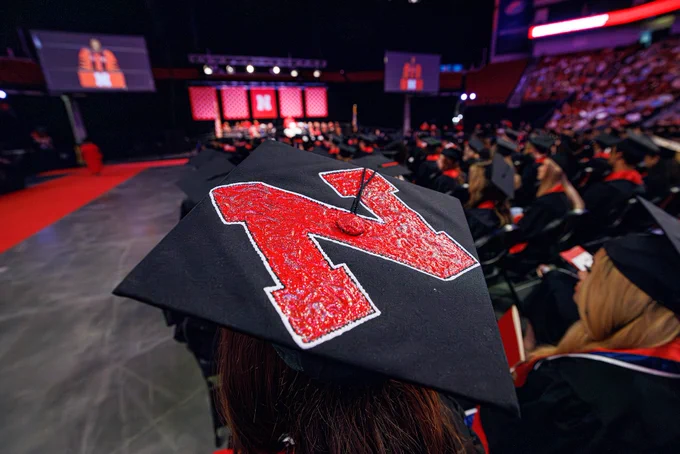 Commencement with cap in foreground