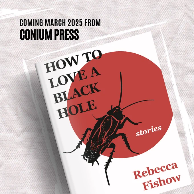 Photograph of the book "How to Love a Black Hole," with text that reads "coming March 2025 from Conium Press"