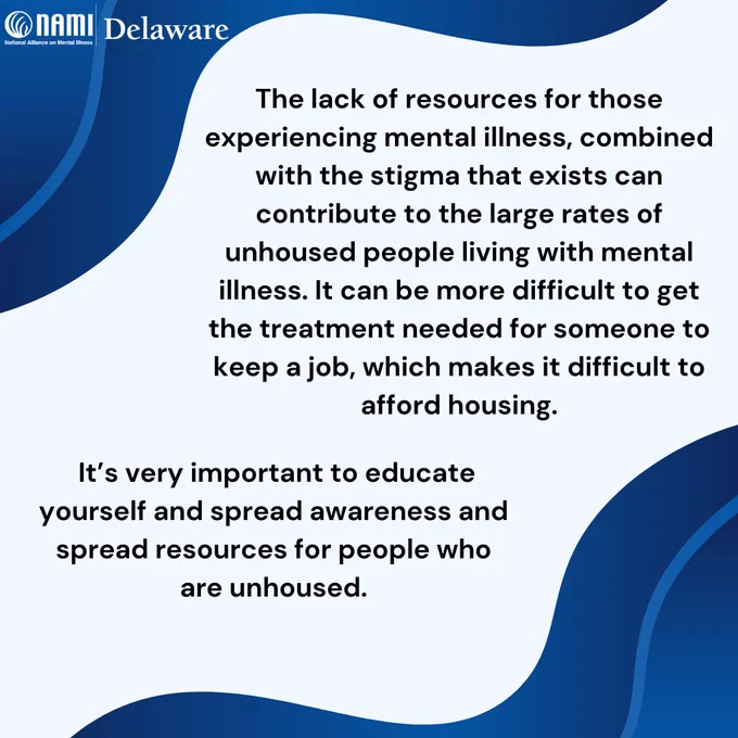 The lack of resources for those  experiencing mental illness, combined with the stigma that exists can contribute to the large rates of unhoused people living with mental illness. It can be more difficult to get the treatment needed for someone to keep a job, which makes it difficult to afford housing. 

It's very important to educate yourself and spread awareness and spread resources for people who are unhoused. 