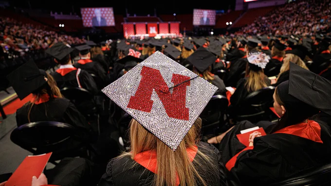 Commencement with cap in foreground