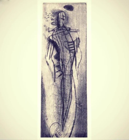 
#AlanSundberg #art #design #PrattInstitute  ... standing figure with a dark cloud
.
. intaglio #printmaking 