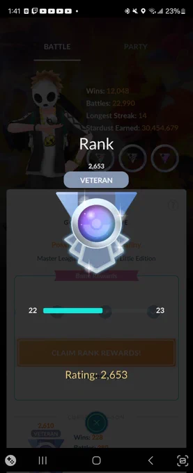 Reaching 2,653 elo in the GO Battle League