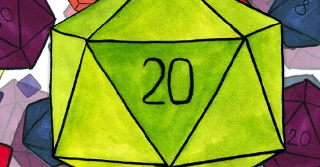This is a watercolor green d20 EN World uses on their forum. 