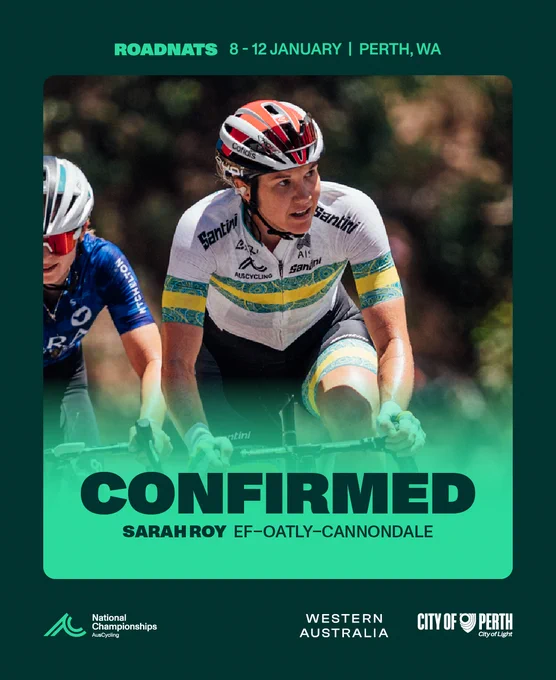 Sarah Roy of EF-Oatly-Cannondale is confirmed for RoadNats on 8-12 January in Perth, WA