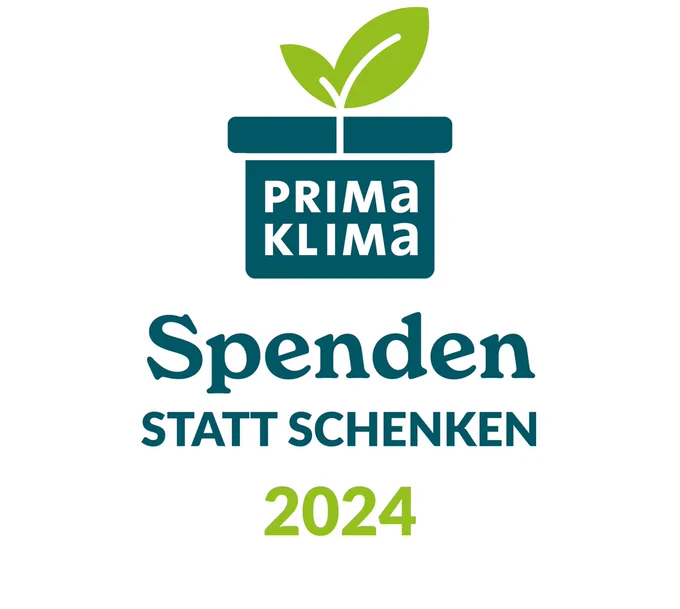 Logo PRIMA KLIMA mit untertitel "Spenden statt schenken".