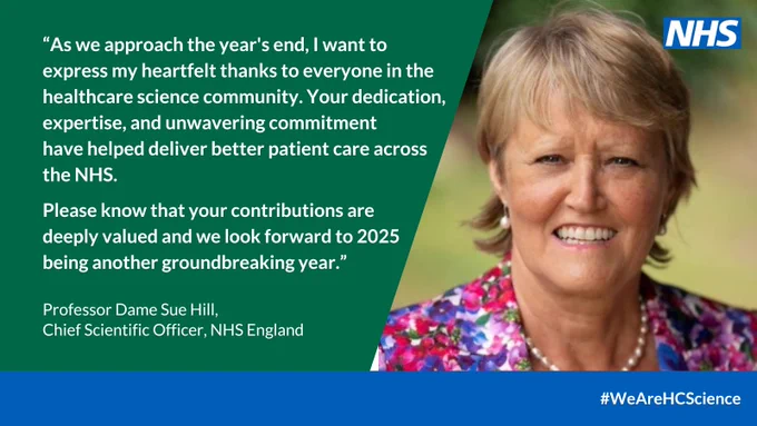 Image of Professor Dame Sue Hill smiling to the camera with the quote from the post as text.