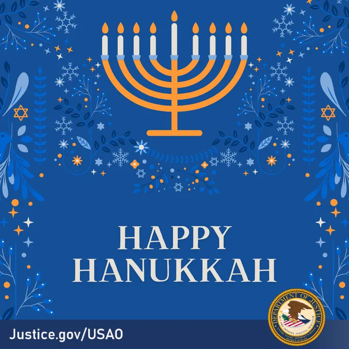 Nine candles on a Hanukkah menorah
Happy Hanukkah
Justice.gov/USAO
USAO Idaho seal